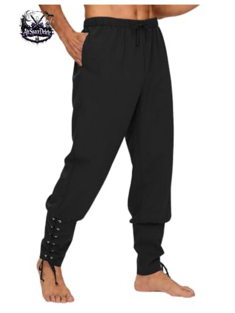 Men's Renaissance Pirate Ankle Banded Pants Costume Medieval Viking with Pockets
